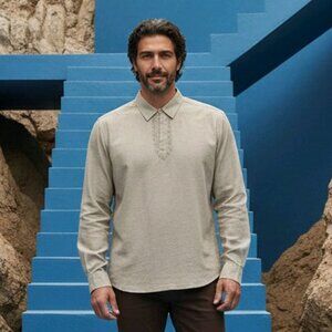 New Claiborne Long Sleeve Shirt w/ Embroided Design Sz M(ID54)